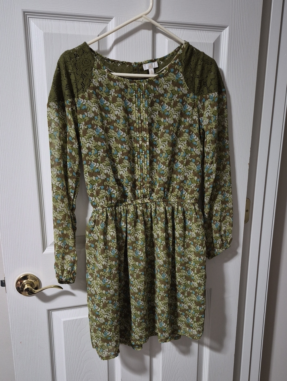 C Olive Floral Mini Dress with Light Blue Accents